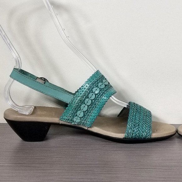 Munro Murocco Ankle Strap Sandal, Turquoise Blue Woven Leather, Womens Size 8 M - Picture 6 of 14